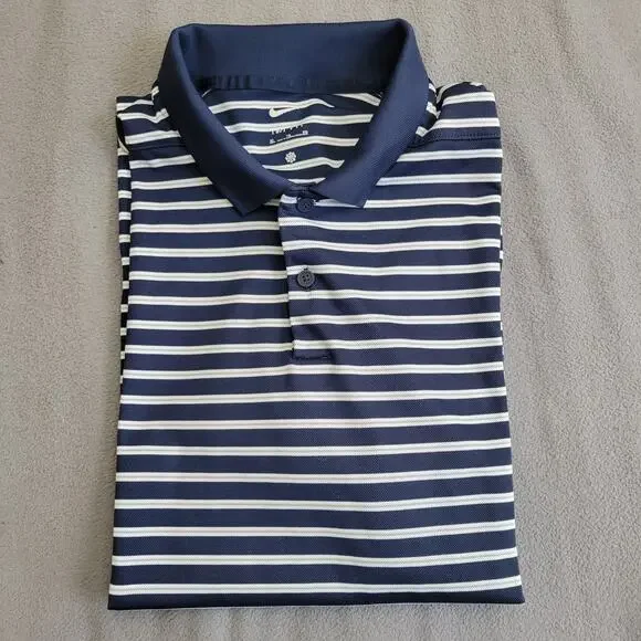 NIKE Shirt Polo Mens XL Blue DriFit Golf Striped Gray White Performance Business - Picture 14 of 14